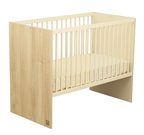 Lit bébé 120x60 évolutif en 90x190 avec têtes panneaux imitation bois -MELINEE