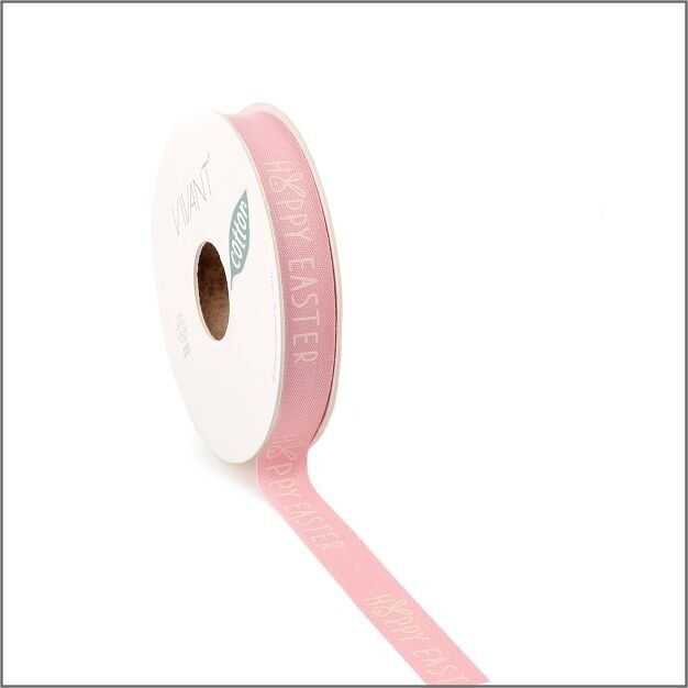 Ruban coton - Joyeuses Pâques - rose - 15mm x 20m