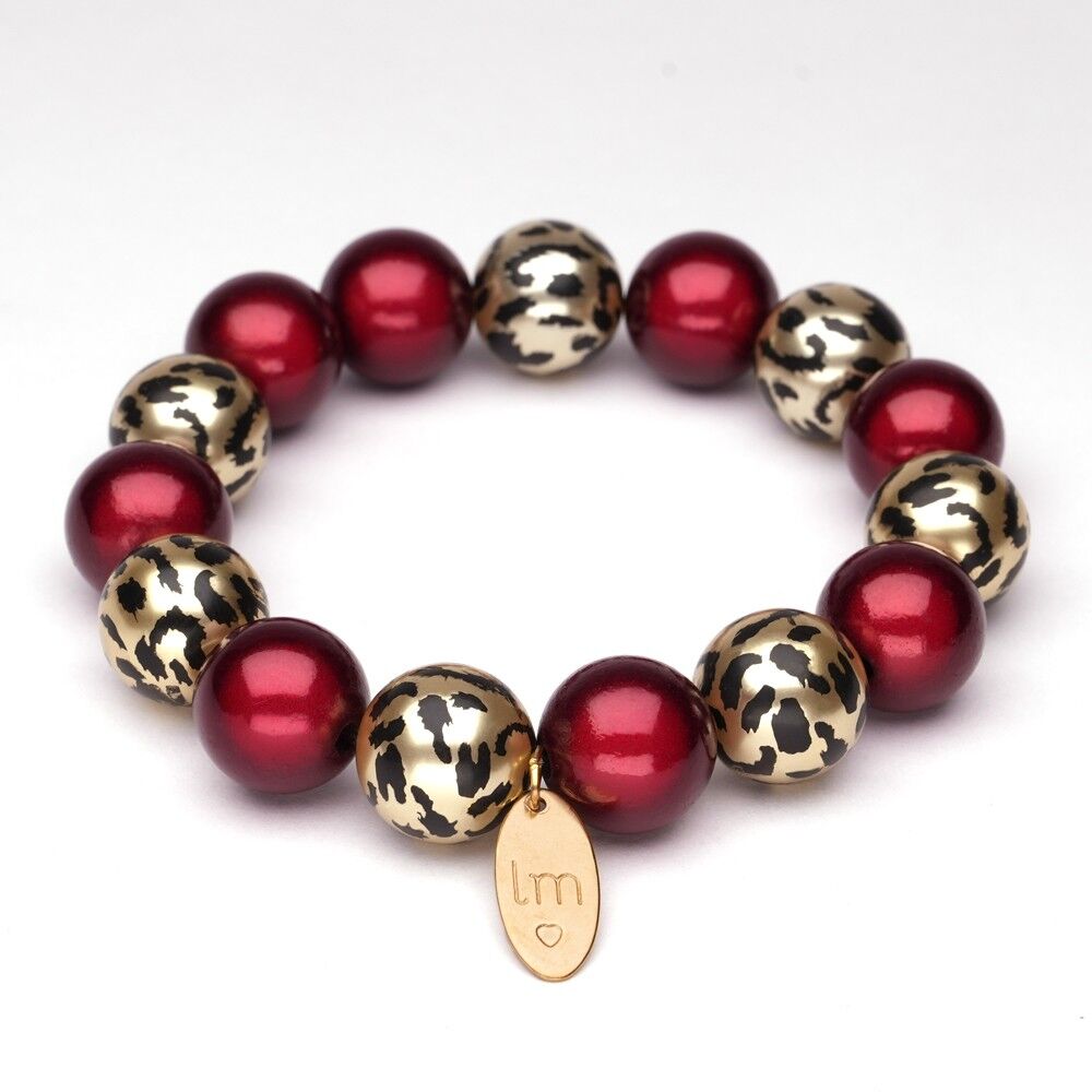 Pulsera LizzyMae Leopardo Burdeos 14mm