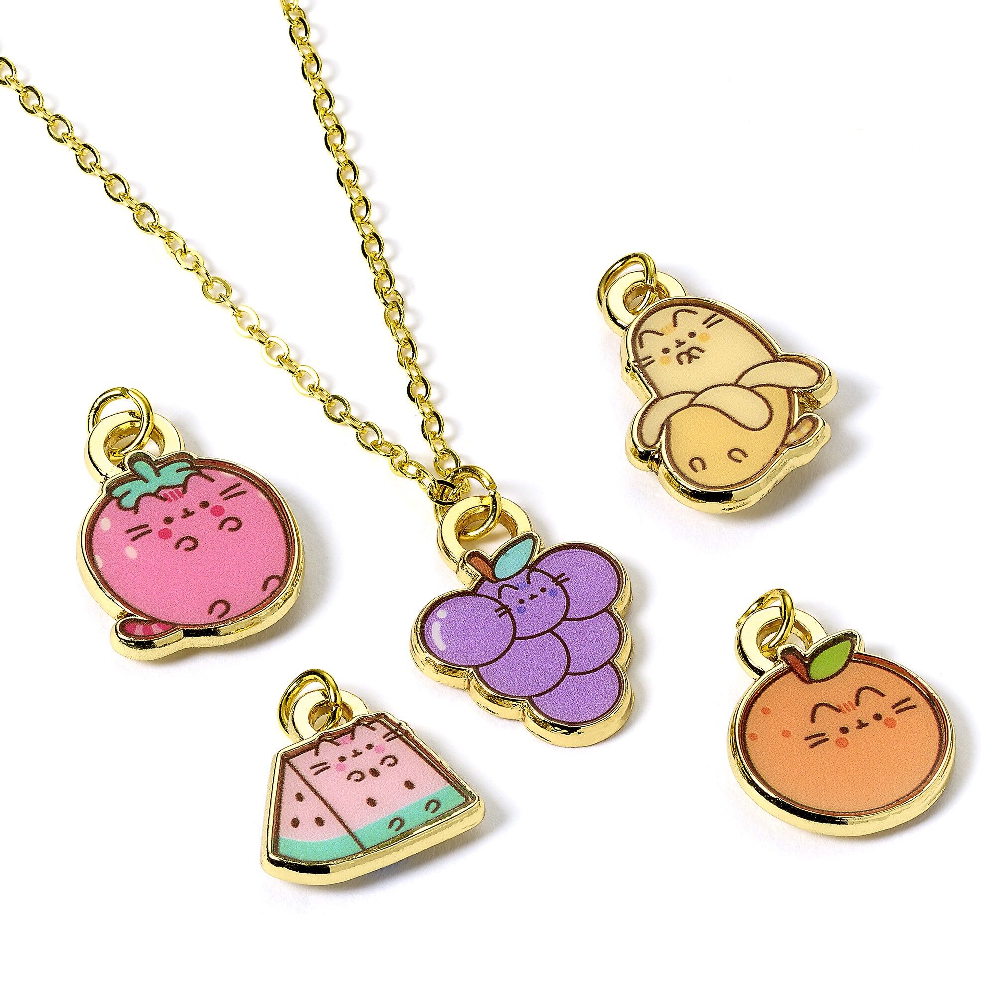 Juego de collar con múltiples dijes de frutas de Pusheen The Cat y dijes adicionales