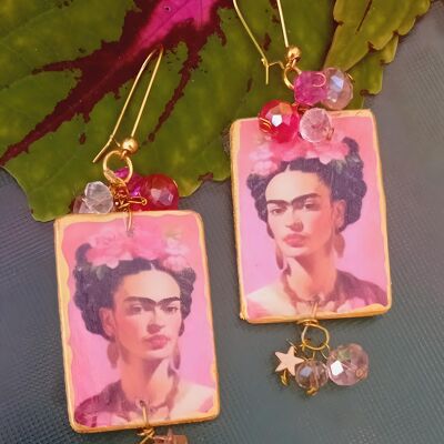 Frida Kahlo earrings, wooden earrings, handmade earrings