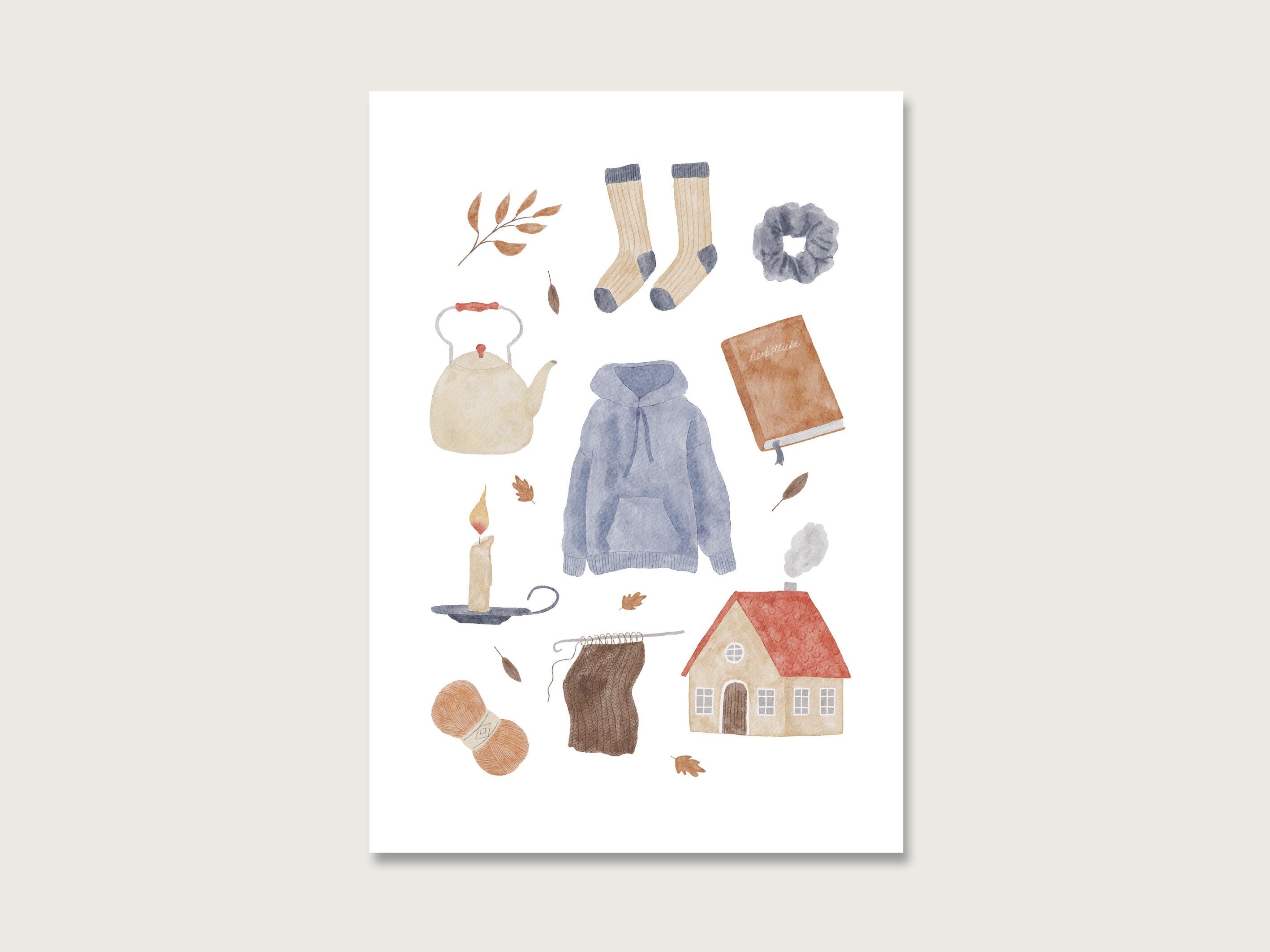 Cartolina | "Casa Collage" P_63 | Acquerello | Illustrazione | Leggi | accogliente | libro | vita lenta | accogliente | Casa || CUORE E CARTA