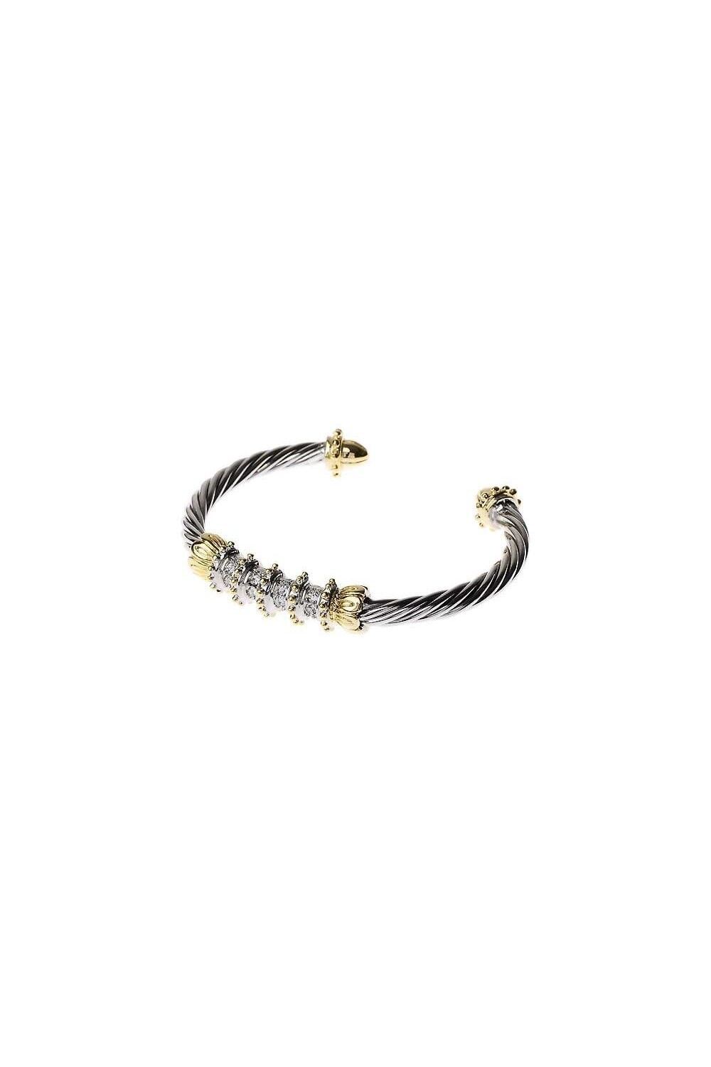 Rhodium Twisted Wire Cuff Bangle With Gold