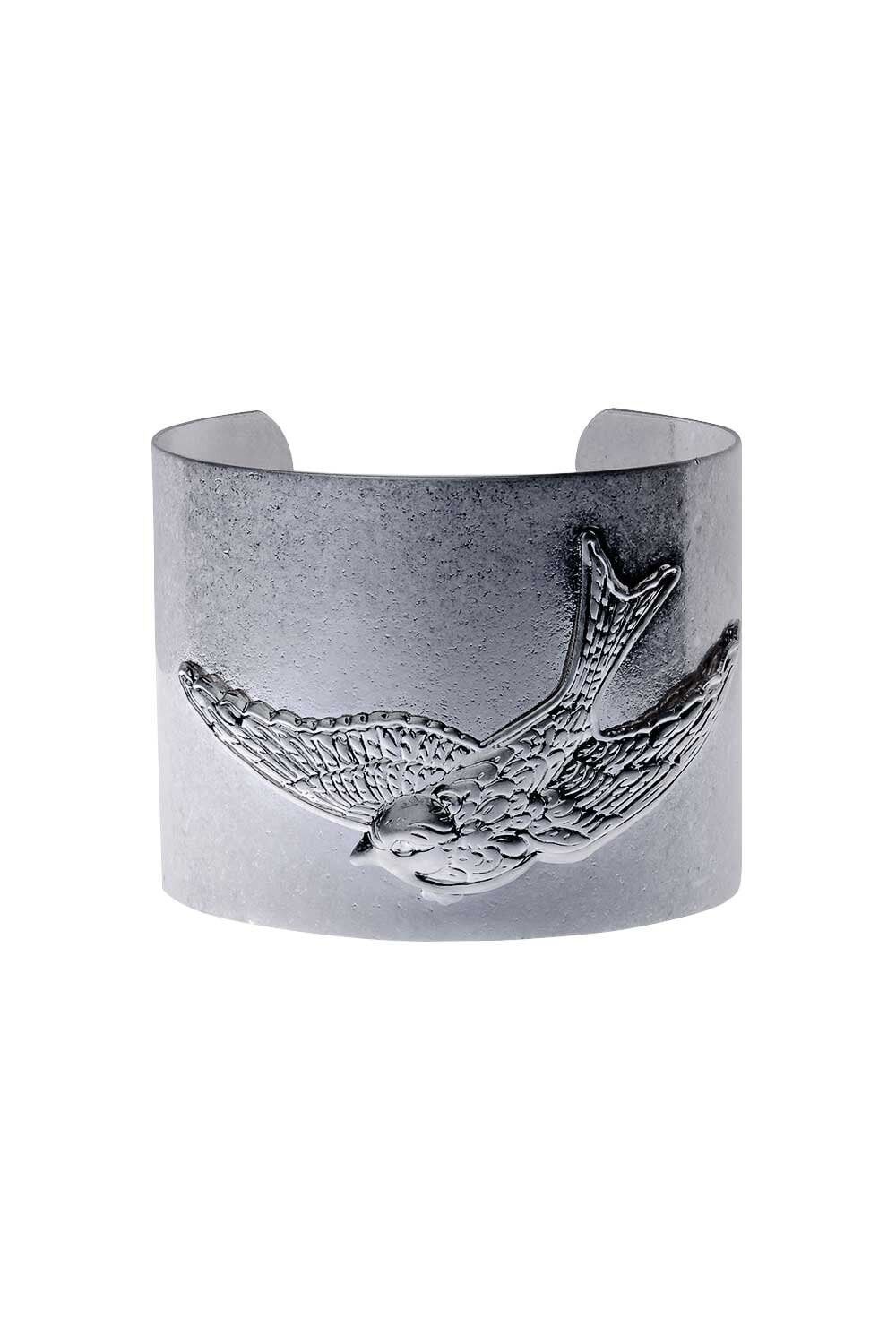 Worn Silver Big Cuff Bird Bracelet