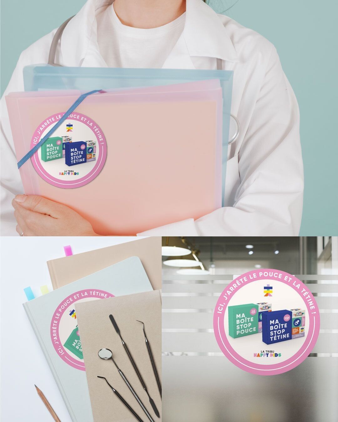 Pegatina - Aquí a la venta Caja de tope para pulgar y chupete