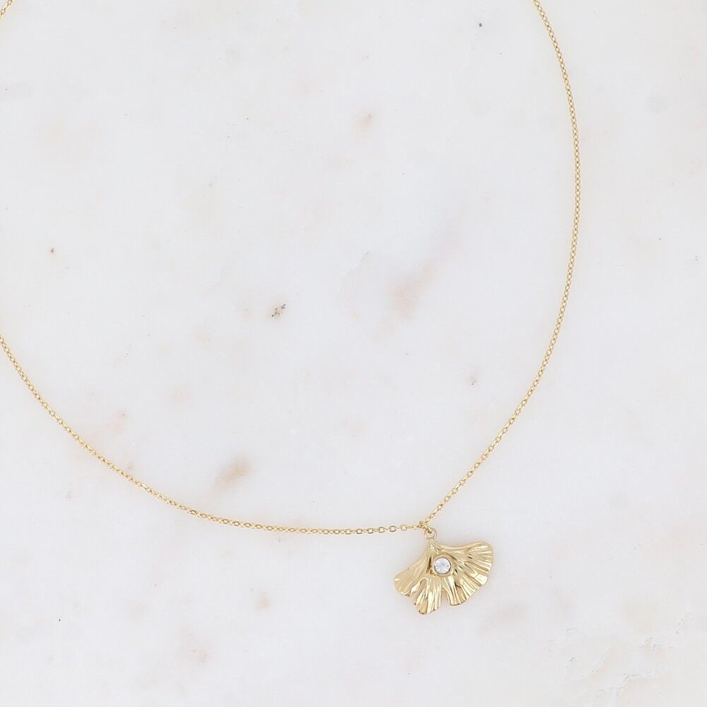 Halskette - Ginko-Anhänger mit Kristall