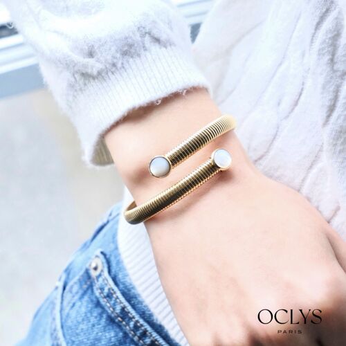 Bracelet jonc ouvert doré pierre acier inoxydable Aby
