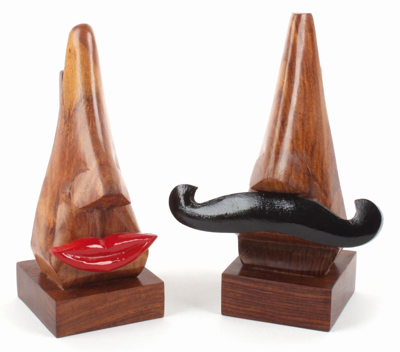 Incantevoli portabicchieri in legno in un set da 2 "Mr. e la signora naso"