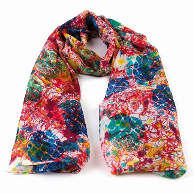 Elegant silk scarf in bright colors with floral accents