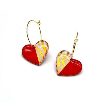 Red and gold zebra heart earrings β Colorful handmade jewelry