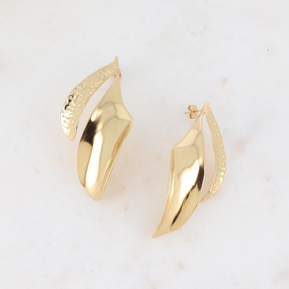Orecchini a proiettile - grande pezzo in stile piuma con punti incisi
