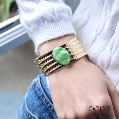 Bracelet jonc ouvert doré pierre acier inoxydable Biki