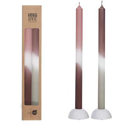 Candela conica Dip Dye - oliva set 2