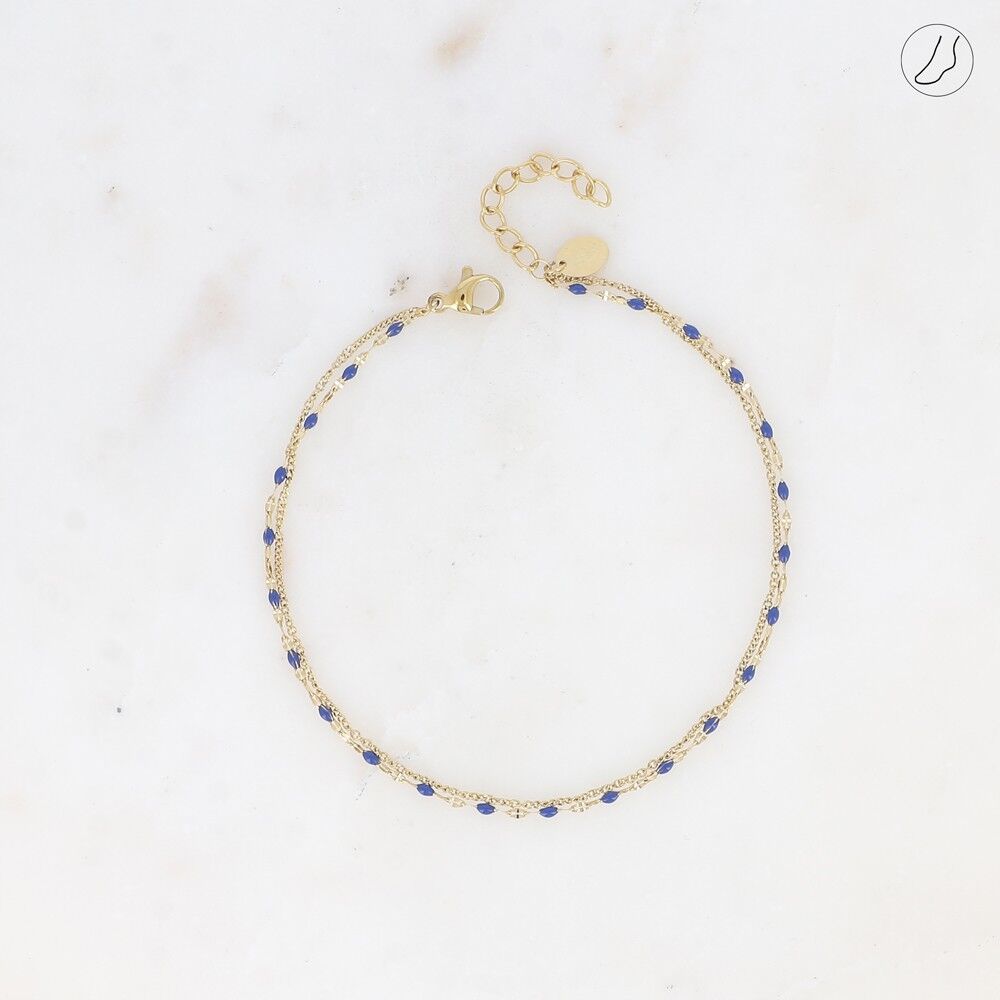 2-row anklet - enameled coffee bean mesh and forced cable