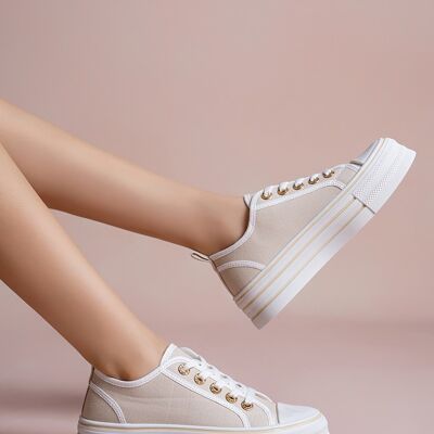 Sneaker casual chic con plateau in tela