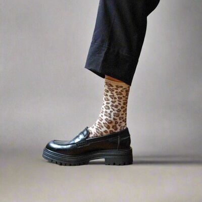 Chaussettes KLUE Glitter Lurex en Lyocell écologique | Beige léopard