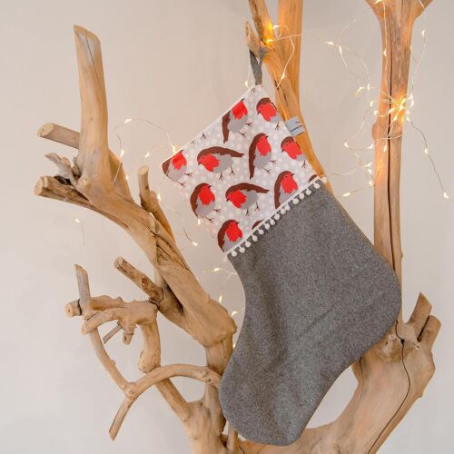 Robin Print Christmas Stocking