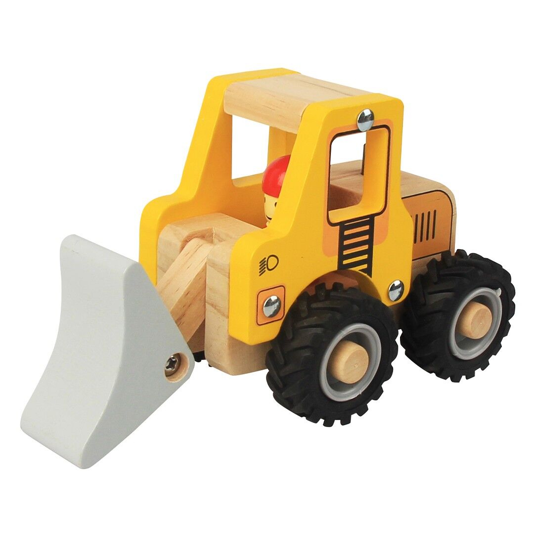 Wooden Bulldozer Truck with Rubber Wheels - Yellow