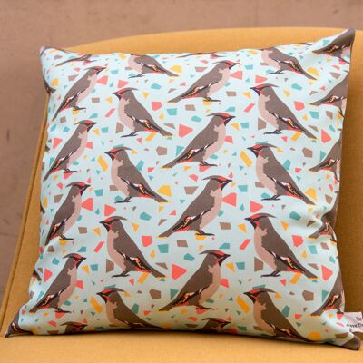 Waxwing Print Feather Cushion 45cm