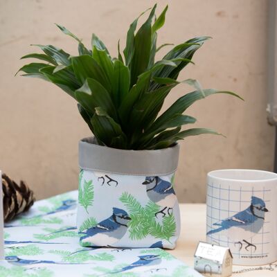 Textil-Blumentopf mit Blue Jay-Print