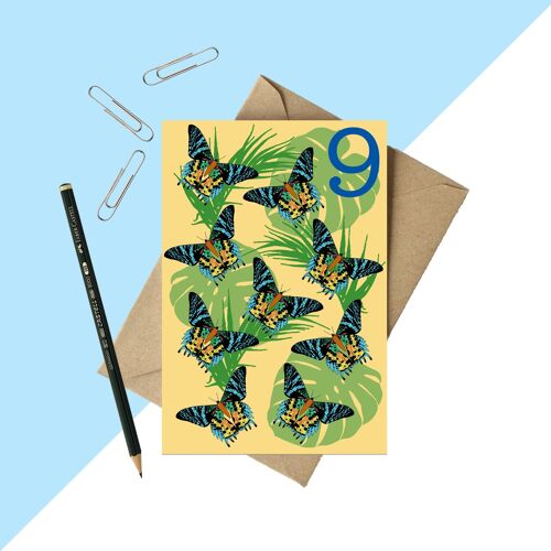 Age 9 Moth Birthday card A6
