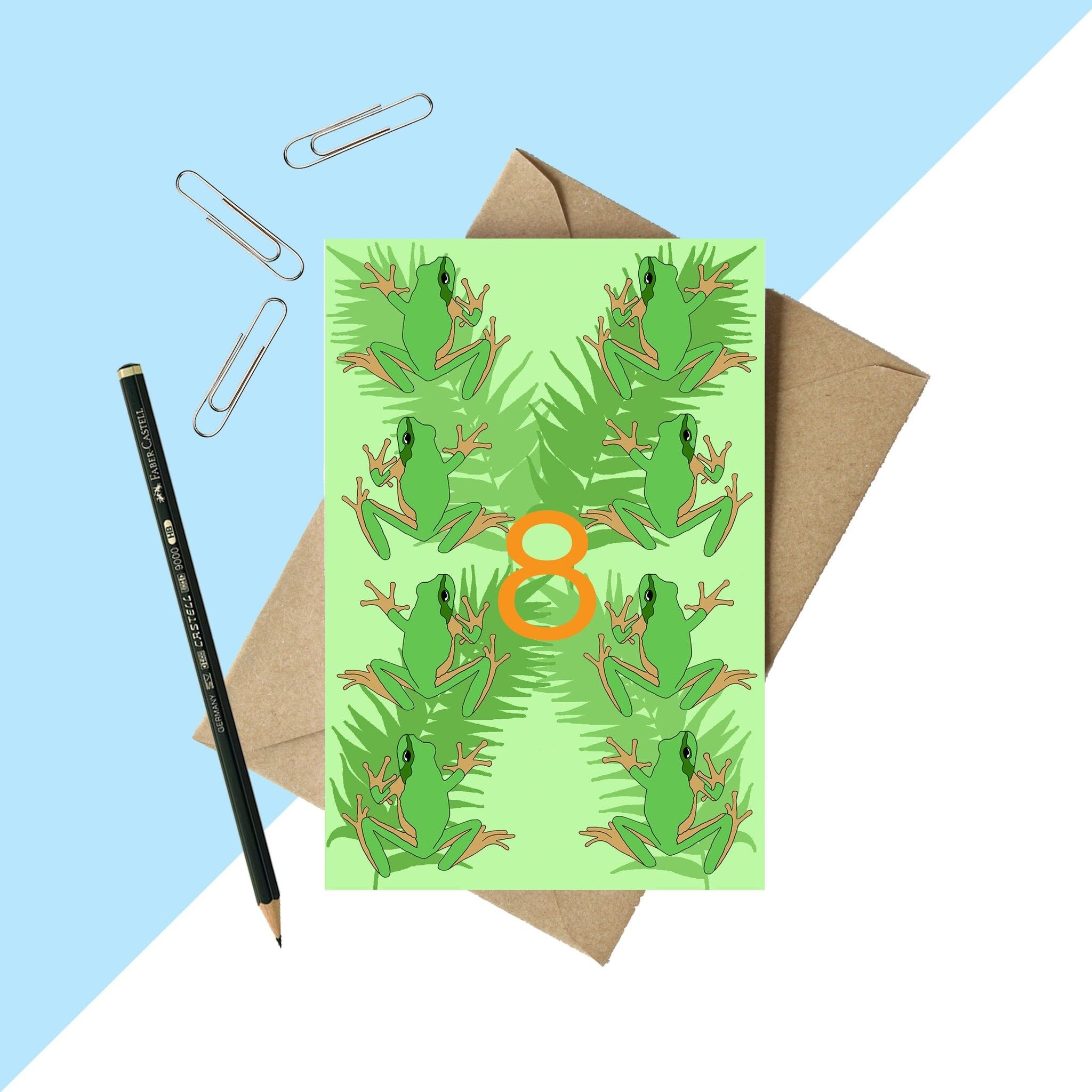 8 Jahre Laubfrosch Geburtstagskarte A6