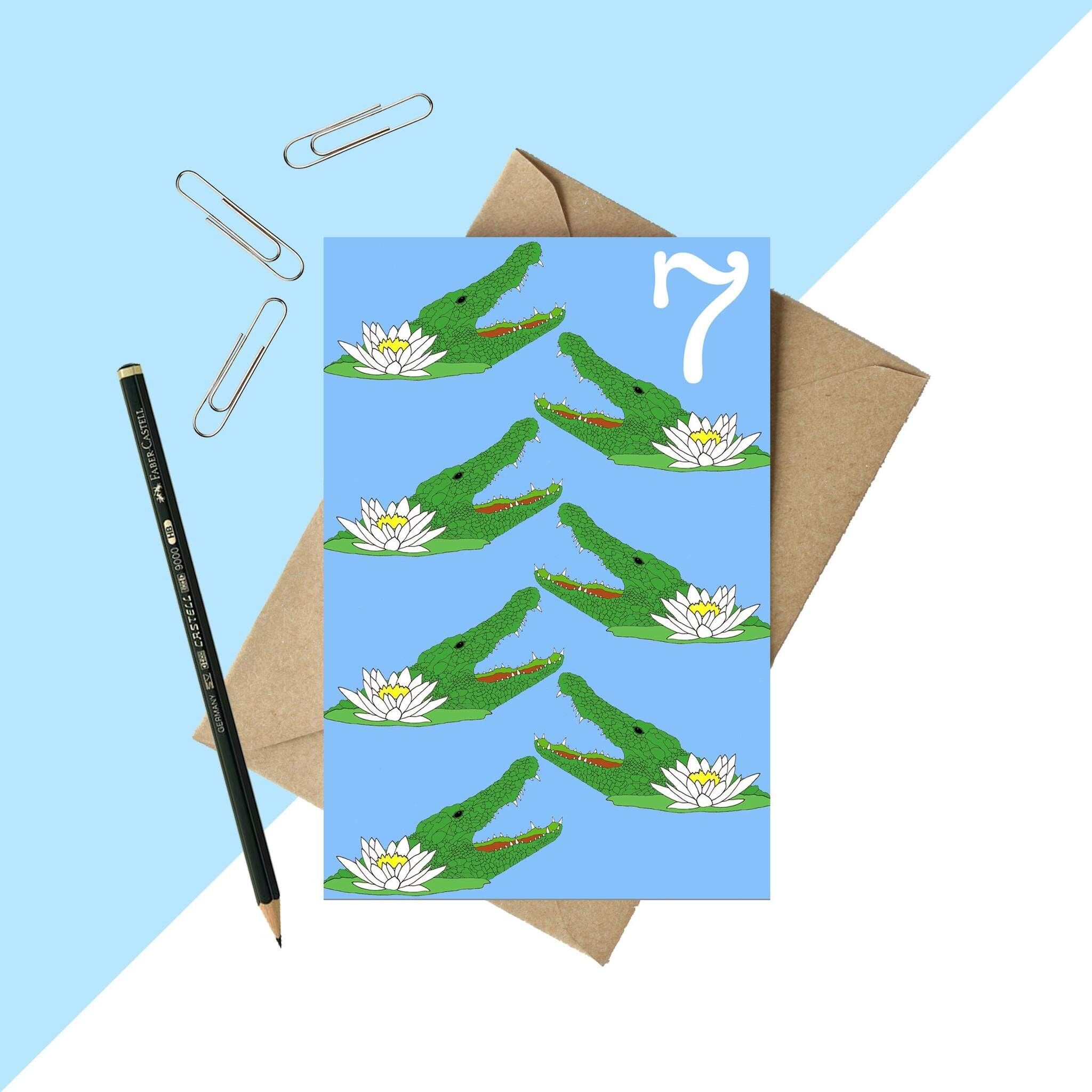 7 Jahre Krokodil Geburtstagskarte A6