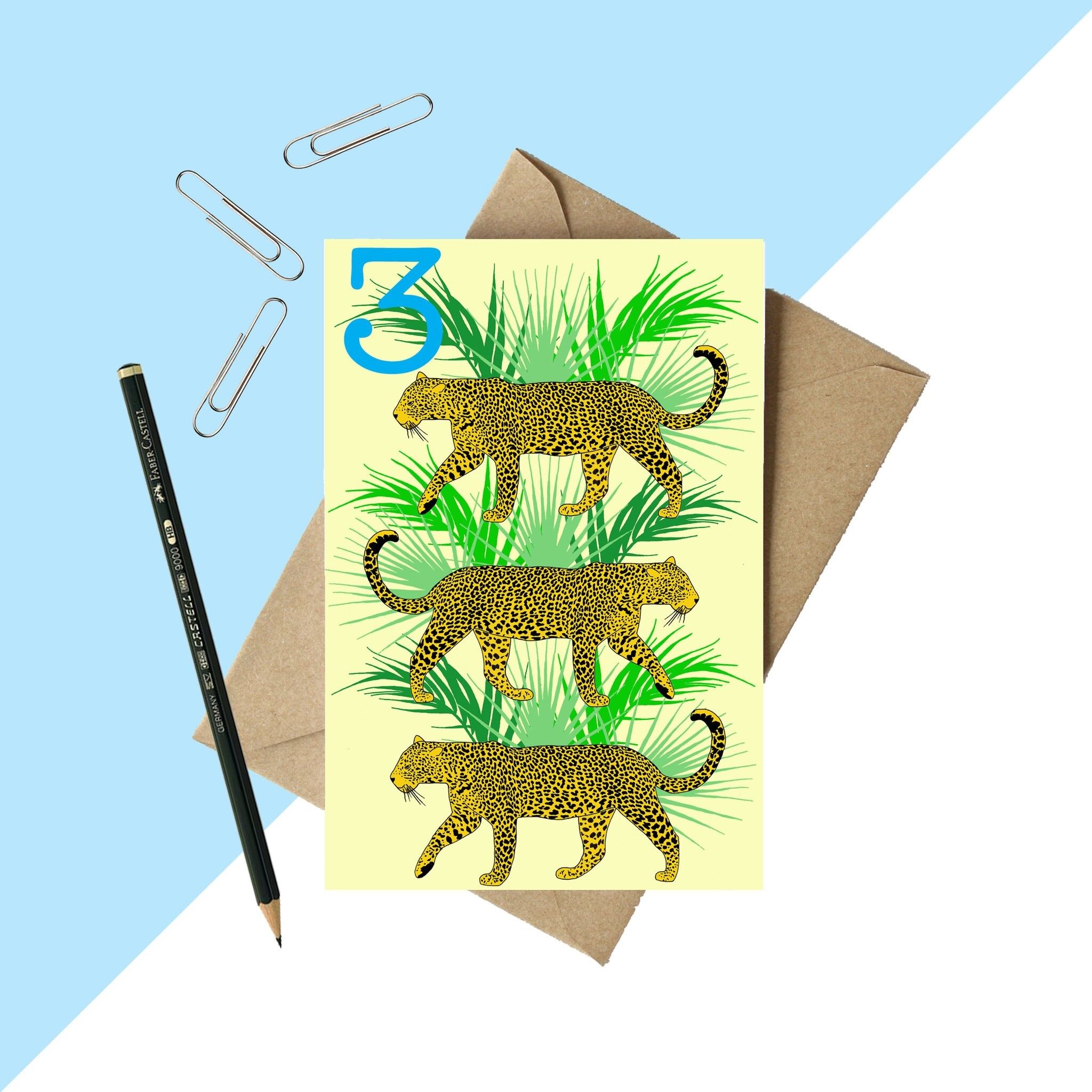 Biglietto di compleanno leopardo di 3 anni A6