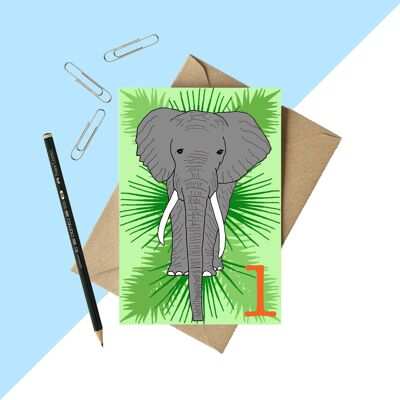 Tarjeta de cumpleaños de elefante de 1 año A6