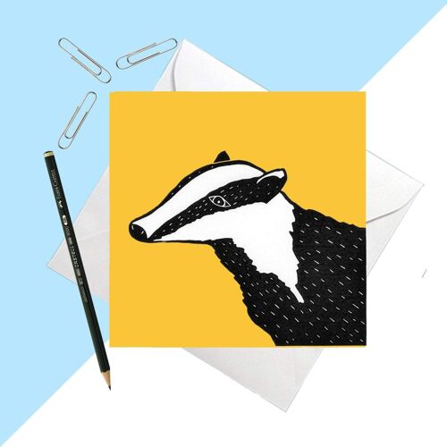 Yellow Badger Greetings Card 14.5cm