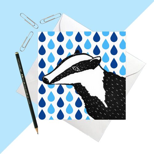 Rainy Days Badger Greetings Card 14,5cm