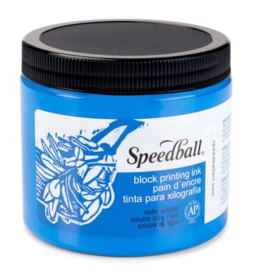 Inchiostro a blocchi solubile in acqua Speedball, blu, 16 once