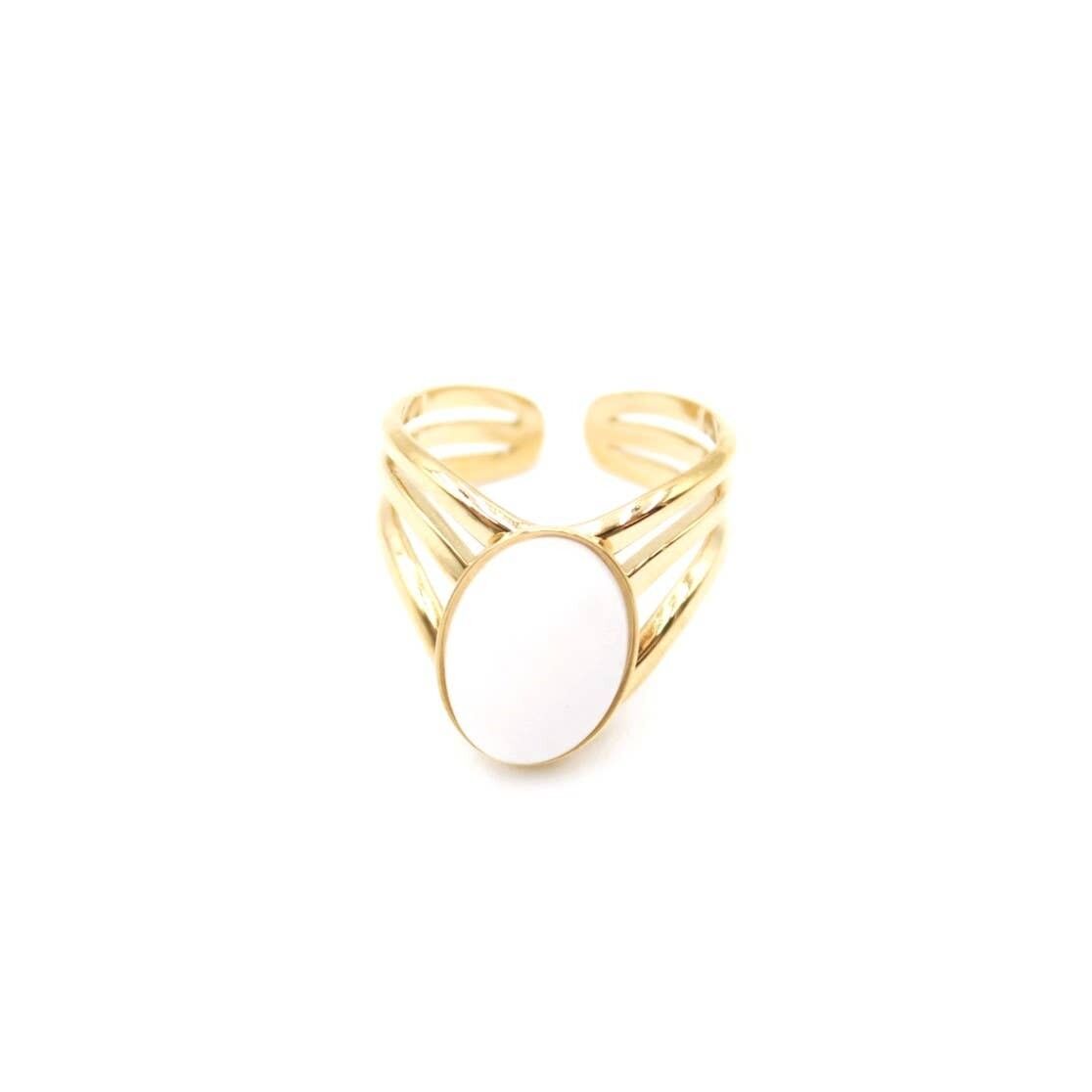 Gold rings stainless steel colored cabochon