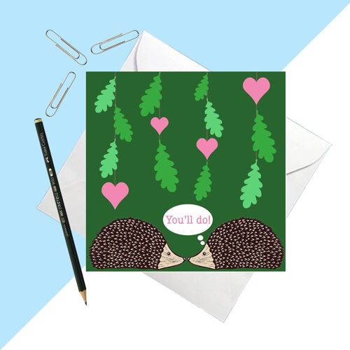 Hedgehog 'love' card 14.5cm x 14.5 cm