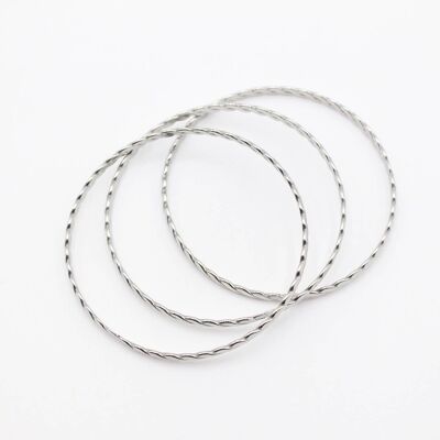 Pack de 3 joncs en acier argenté - striés