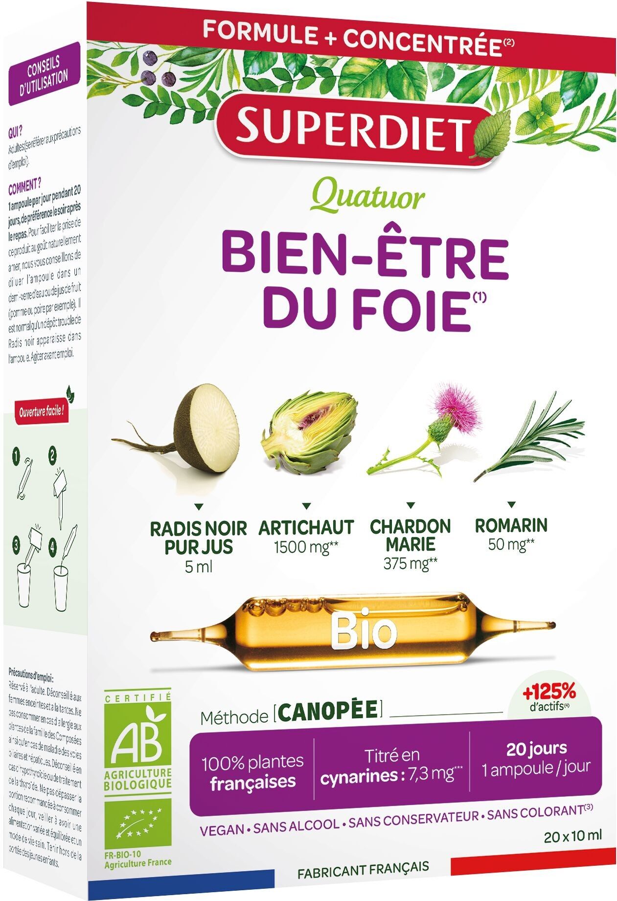 SUPERDIET – BIO-LEBER-WELLNESS-QUARTETT – Hergestellt in Frankreich – 20 x 10 ml Ampullen