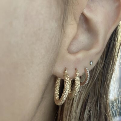 Mini Petra - 14k  Gold Textured Hoop Earrings / Huggies