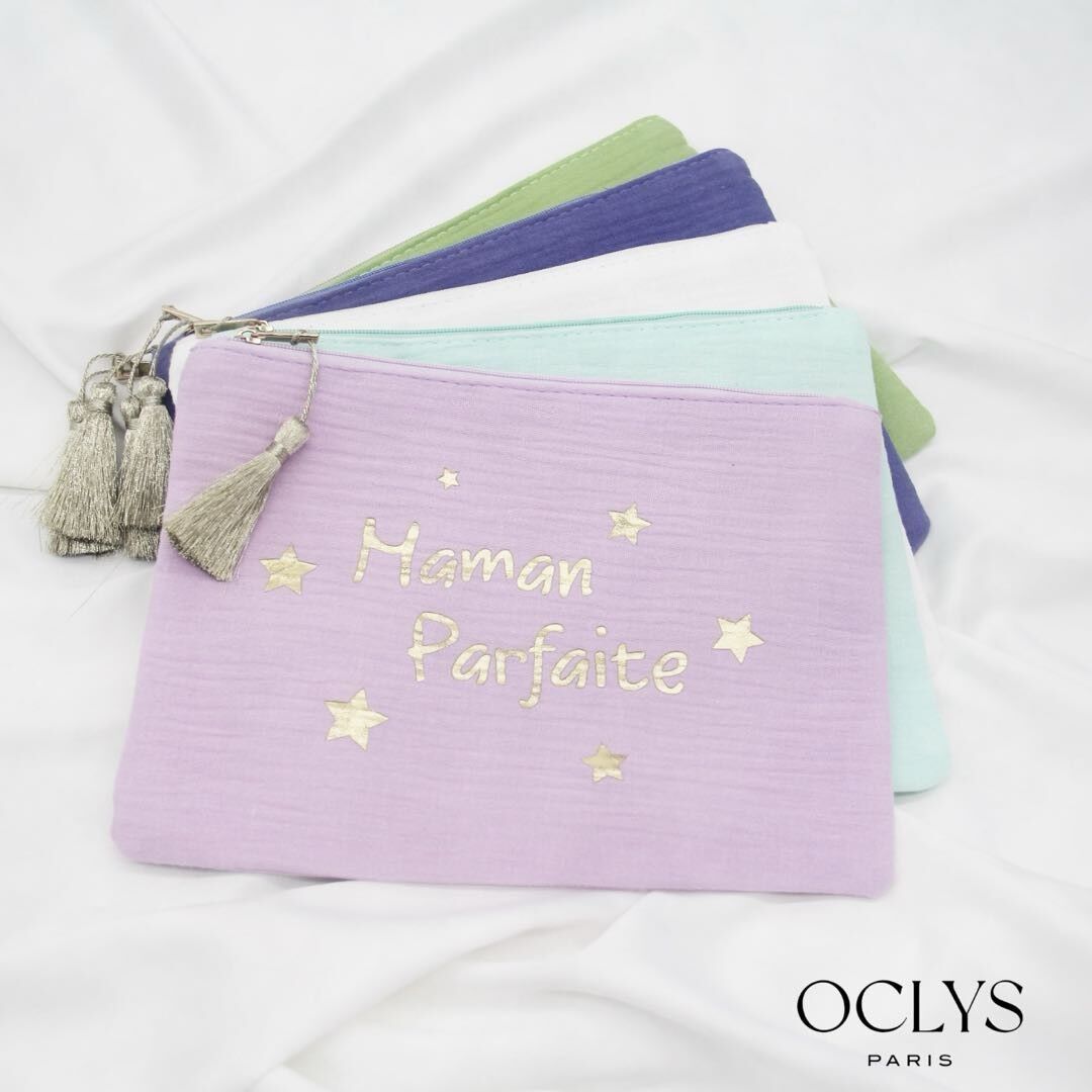 Marsupio in cotone colorato con zip e stampa Perfect Mom