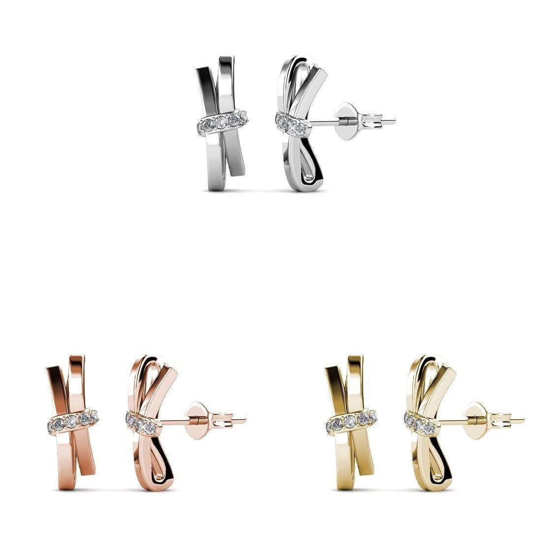 Orecchini a fiocco luminoso - Oro, oro rosa, argento e cristallo