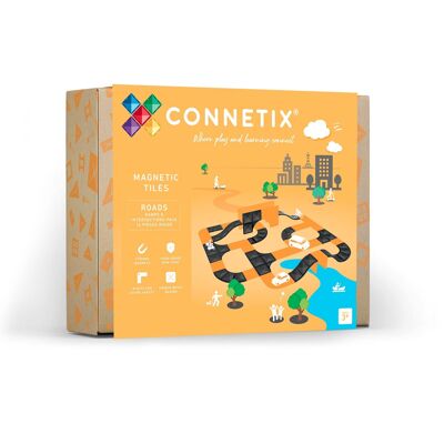 CONNETIX Magnetic Tiles Roads Ramps & Intersections Pack, 16 Pieces - Building/Construction/Educational Toy