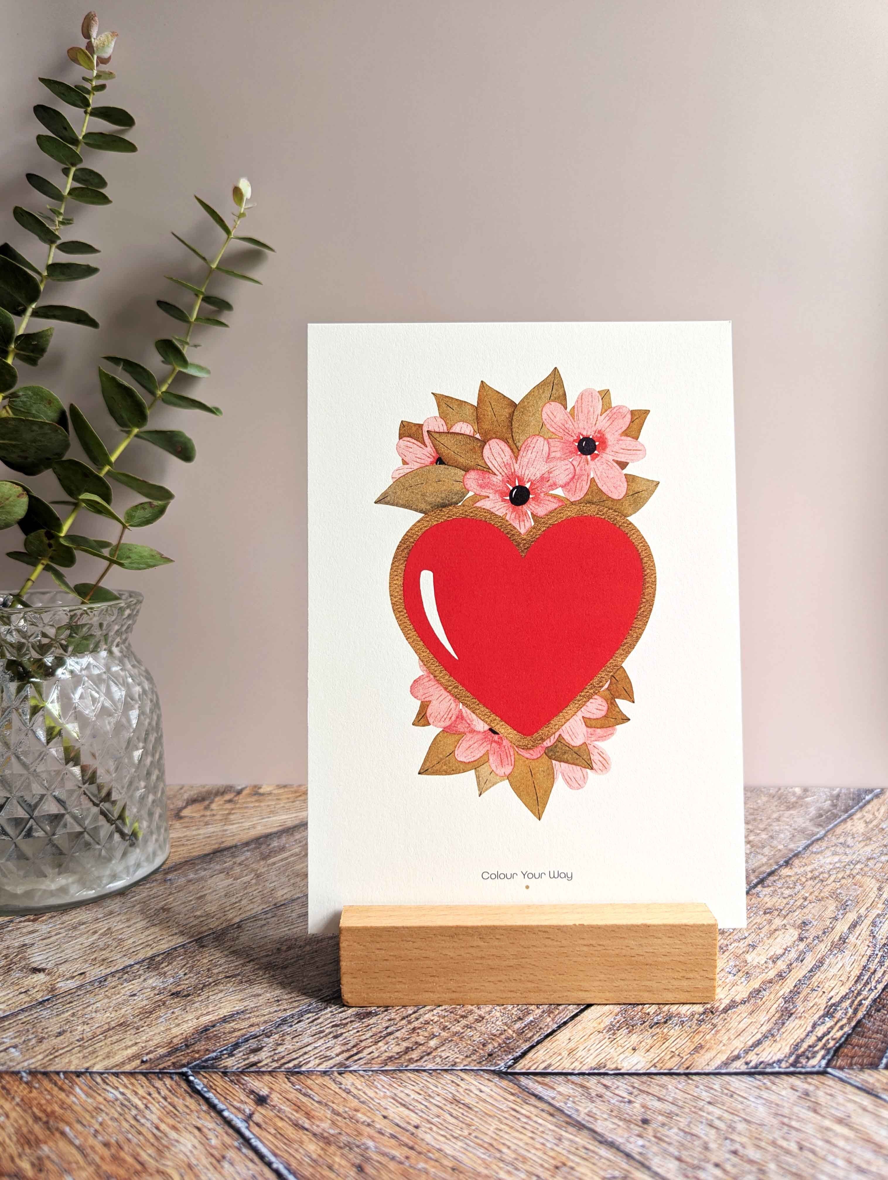 Illustrazione LOVE VITÆ cuore fiorito - poster A5 e biglietti A6