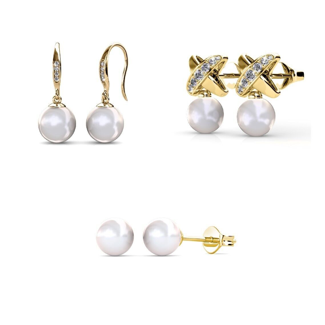 Orecchini con perla luna piena, perla Chris, gancio con perla - Oro e cristallo