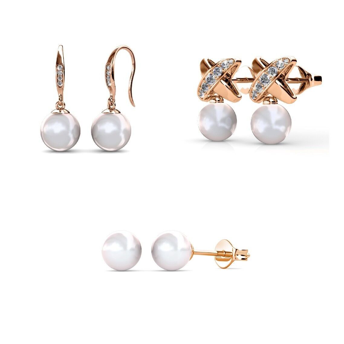 Orecchini di perle della luna piena, perla Chris, gancio per perla - oro rosa e cristallo