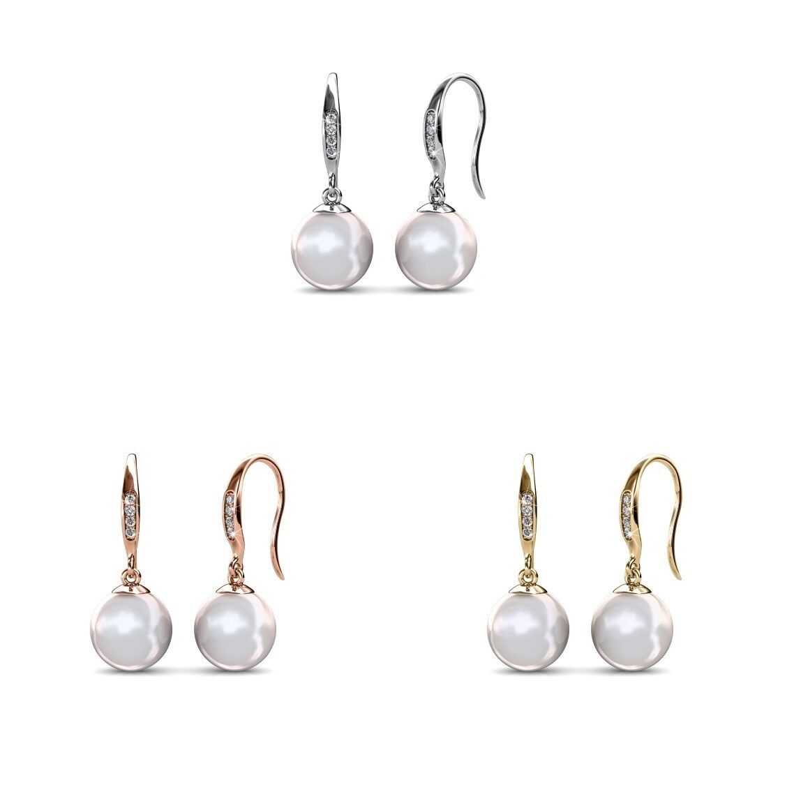 Orecchini con gancio perla - Oro, oro rosa, argento e bianco