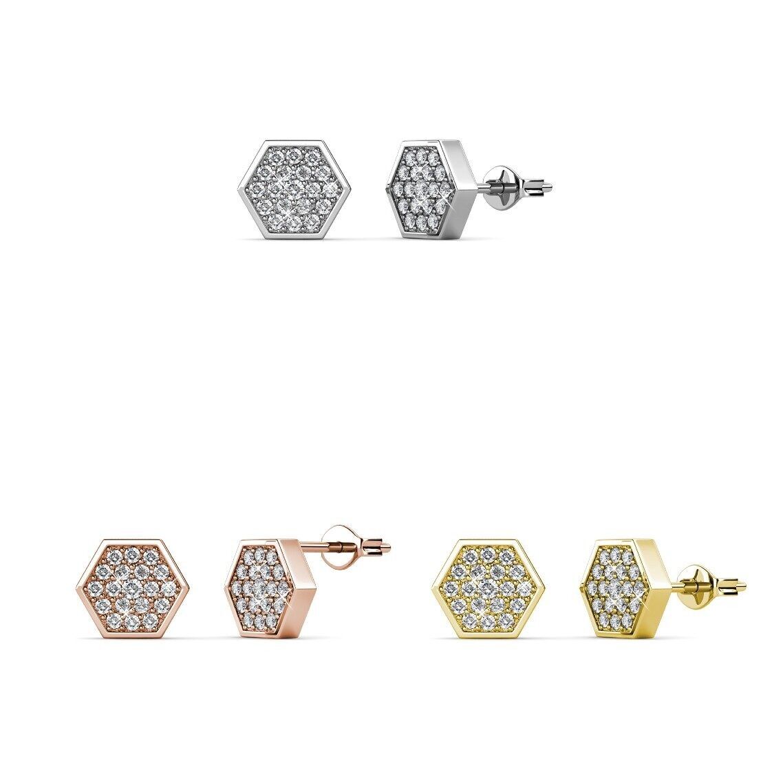 Orecchini esagonali - Oro, oro rosa, argento e cristallo