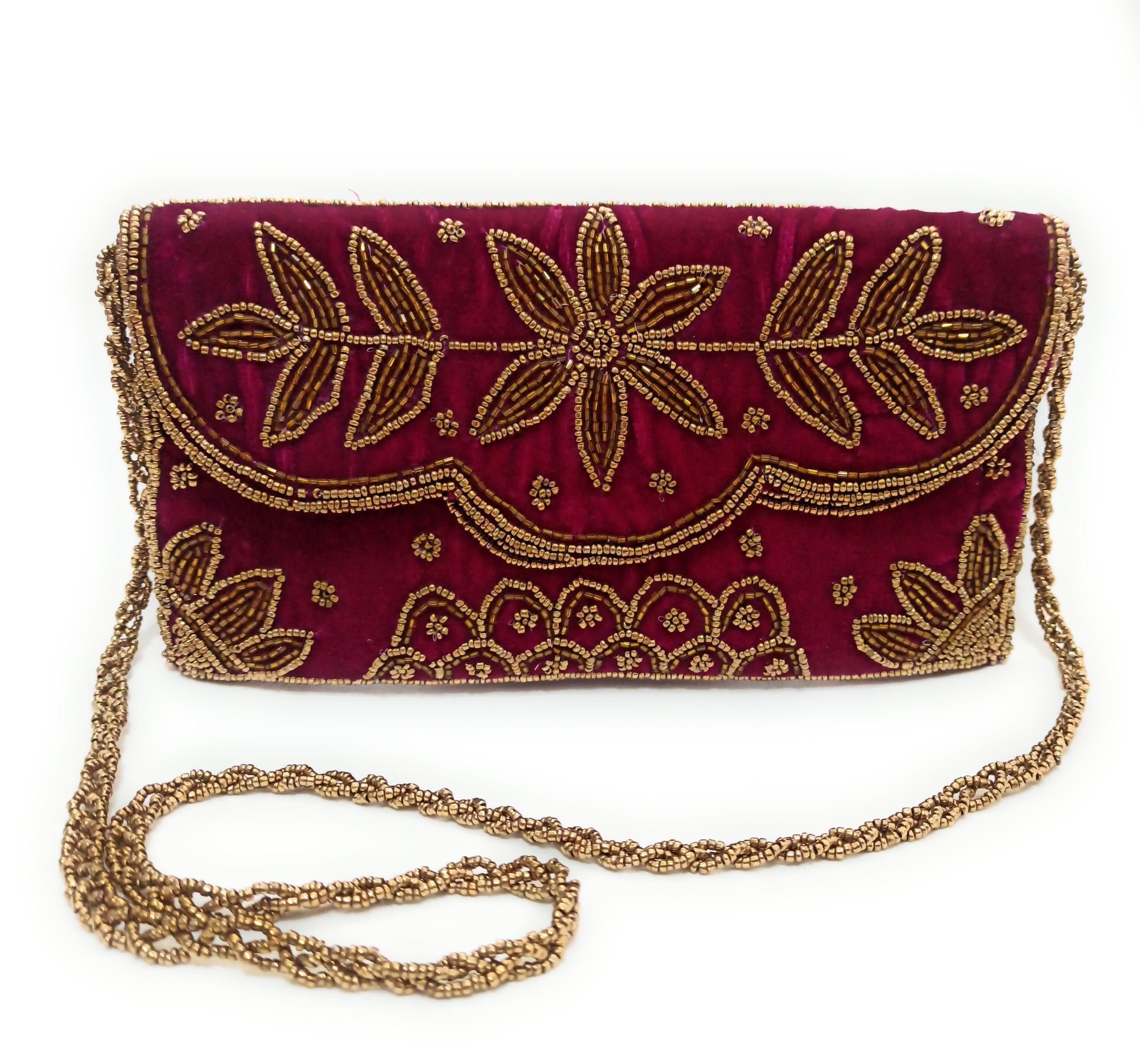 Borsetta in velluto ricamato · Artigianato ricamato, Lampone (ultime unità!) 