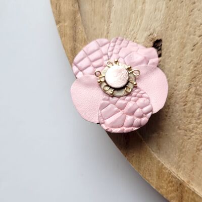 spilla a forma di fiore in pelle riciclata duo in tonalità rosa pallido accessorio da donna gioielli
