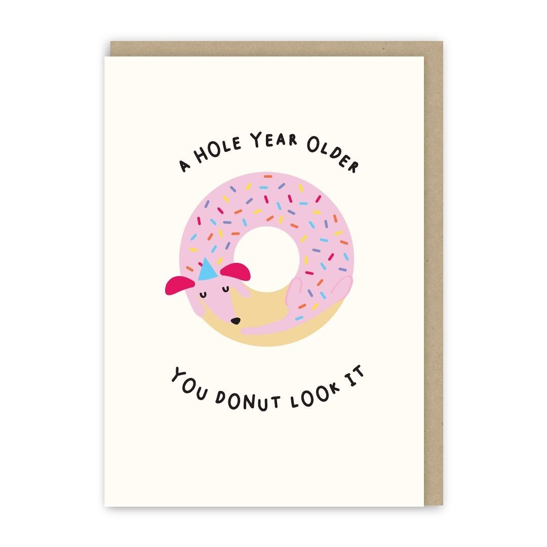 Biglietto di auguri di compleanno per cani salsiccia ciambella