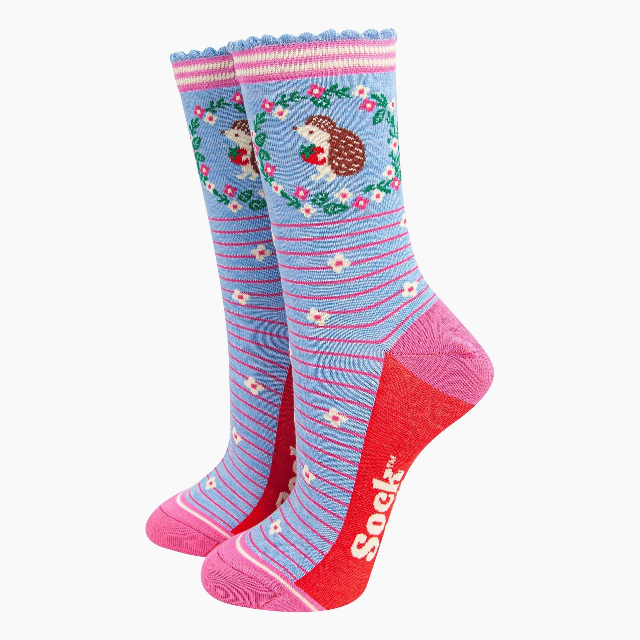 Calzini da donna in bambù - Blu, ghirlanda di ricci e fragola