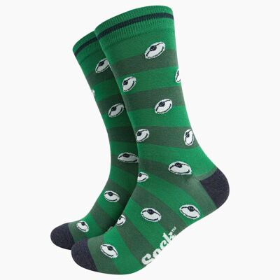 Men's Bamboo Socks - Green, Rugby Ball Stripe